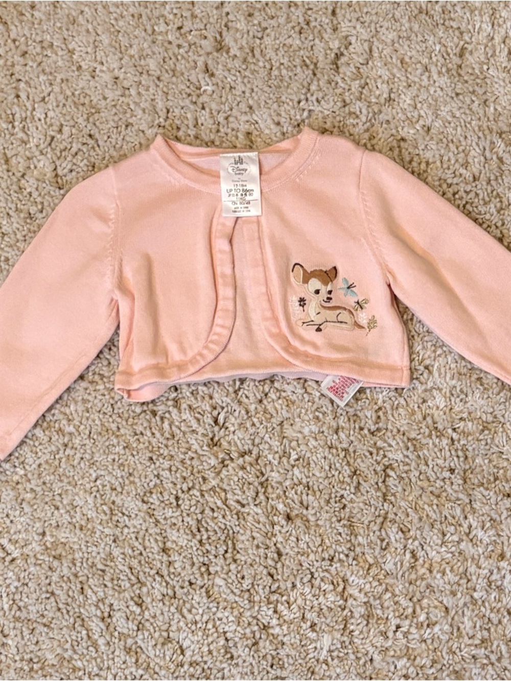 Disney Baby Bambi Pink Knit Cardigan Sweater 12-18M Disney Store Deer Toddler
